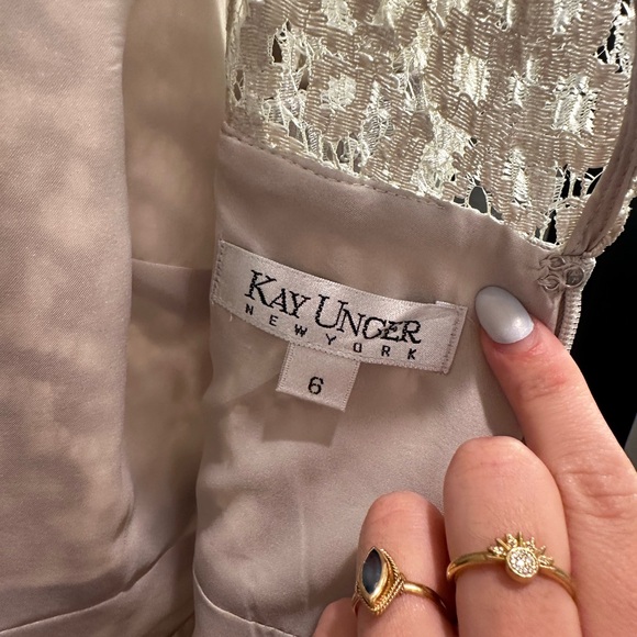 Kay Unger 3/4 sleeve lace dress in silver and white - Picture 2 of 4